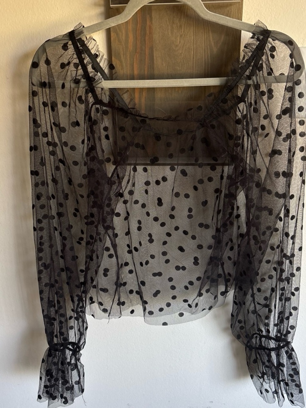 Nordstrom Black Sheer Polka Dot Mesh Blouse - Picture 2 of 3